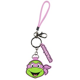Bioworld TMNT Donatello Rubber Character Design Air Tag Holder Keychain Wristlet with Lobster Clasp and 2" Rubber Donatello Pendant, Donatello, One Size