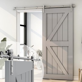 AONAYIOA 7.5FT Stainless Steel Sliding Barn Door Hardware Kit, Heavy Duty Sturdy Barn Door Hardware Track-Slide Smoothly and Silently, Easy to Install Fit for 45" Wide Single Wooden Door(I Shaped)