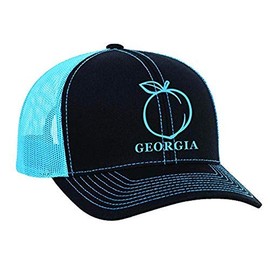 Heritage Pride Georgia Peach Embroidered Trucker Hat-Black, Neon Blue Mesh