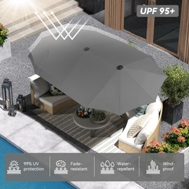 KioGro 13ft Large Outdoor Rectangular Patio Umbrella, Double Sided Outdoor Shade Umbrella with Crank Handle, UPF 50+ UV Protection Waterproof for Poolsides, Backyards, Beaches and Gardens (Dark Gray)