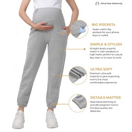 Women's Maternity Joggers Pregnant Sweatpants Pants Casual Lounge Over Belly Gym (8-10, Gray)