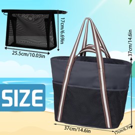 AUNGKWANG Mesh Beach Bag, Family Large Swimming Bag, Beach Bag with Zip, Shopper Women's Large Swimming Bag, for Beach, Holiday, Travel, black