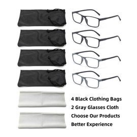 FoxMook 4-Pack Reading Glasses Men Women Blue Light Blocking Spring Hinge Readers, Lightweight Computer Eyelgass rt204, 2 Black 2 Gray-Black 2.5 x