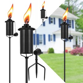 FAN-Torches FAN-Torches Home Garden Torch Set of 4, 16oz Outdoor Metal Torch Garden Dcor,59-Inch Upgraded Citronella Torches with 3-Prong Grounded Stake, Metal Light Torches for Party Patio Pathway