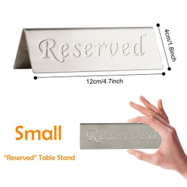 Reserved Sign - Brushed Stainless Steel Free Standing Table Top Compliance Sign - Double Sided - 4.7 by 1.6 Inch - Set of 2 - Silver