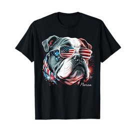 English Bulldog Dog 4th of July American Flag USA Funny T-Shirt