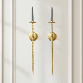 Remenna Large Wall Candle Holder Set of 2 Twisted Candle Sconces Wall Mount Metal Candle Holders Decor for Bedroom Dining Room 23.5" Gold