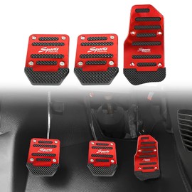 3 PCS Manual Shift Car Pedal, Non-slip Rubber Strip Thickened Alloy Wear-resistant Throttle Brake Clutch Pedal Cover, Decorative Modification Accessories, for to Most Manual Shift Cars (Red)