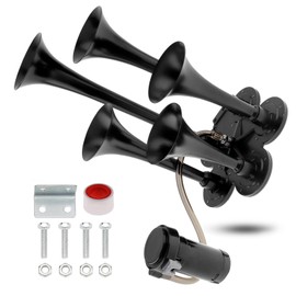 DriSentri Train Horns Kit, 12V 185dB Super Loud Five Trumpet Air Horn with Compressor for Vehicle Car SUV Trucks Pickup Trains Lorrys Cars Boats, Black