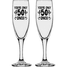 GIFTS INFINITY UV Printed Happy 50th Birthday Champagne Flutes Set of 2 Toasting Glasses (50-10)