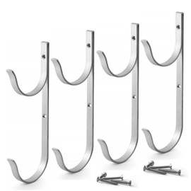 MENG ZHI AO 4 PCS Set Pool Pole Hangers Heavy Duty Aluminium Holder Hooks with Screws Perfect Hooks for Swimming Pool,Telescopic Poles,Skimmers,Nets Brushes,Vacuum Hose Etc (Silver)