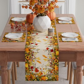 XCHI Fall Color Wild Flowers Pumpkin Table Runner Table Decoration for Kitchen Dining Dinner Autumn Home Decor 13x120 Inch