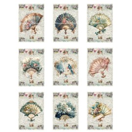 ELECTRIC QUILT COMPANY Victorian Floral Hand Fan A MULTI-SIZE Cotton Fabric Quilt Blocks Reproduction - 2 Fabric Blocks C @ 4.75X7" each