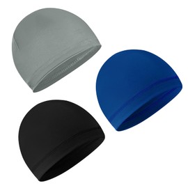 Yymobt 3Pcs Cooling Skull Cap Helmet Sweat Wicking Liner Hat Lightweight Cycling Caps Running Hats for Men Women(Black, Light Grey, Royal Blue)