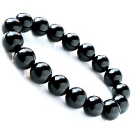 Mens Womens Onyx Bracelet Black Agate Natural Stone Power Stone 12mm, Glass Stone