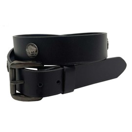 Derringer Men's Buffalo Nickel Snaps Premium Leather Belt, Solid Black (44)