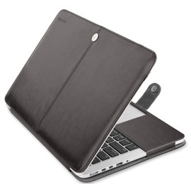 MOSISO Compatible with MacBook Pro 15 inch Retina (A1398, Version 2015/2014/2013/end 2012), PU Leather Portfolio Protective Stand Cover Sleeve, Black