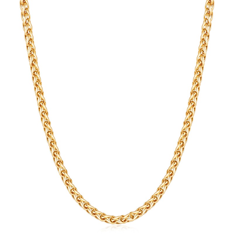 Fiusem 14K Gold Plated Wheat Chain Necklace for Men, 3mm