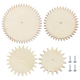 OLYCRAFT Set of 4 Unpainted Wooden Gears Interchangeable Wooden Gears Undyed Wooden Gear Parts Steampunk Wooden Parts DIY Colour Gear Craft Supplies with Screw for DIY Craft Decoration