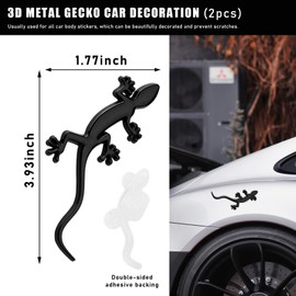 Dickno 2 PCS Gecko Car Stickers, Fashion 3D Gecko Shape Metal Badge Decal, Auto Window Door Bumper DIY Decoration Emblem Sticker, Universal Vehicle Exterior Decor Accessories (Black)