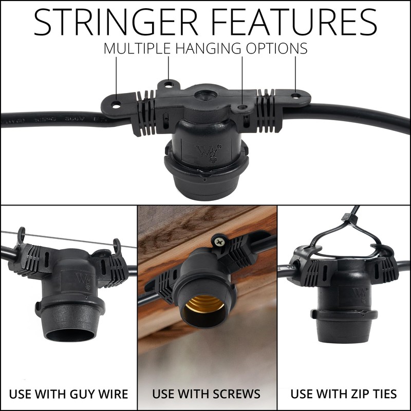 15-ft 10 Socket E26 Commercial Patio Light Stringer, Heavy Duty