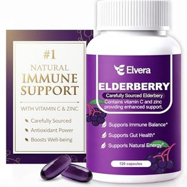 Elderberry - Elvera Elderberry Gut Support, 1200mg Elderberry Extract, Vitamin C, Zinc for Digestive Balance, Immune Support | Vegan, Non-GMO | 120 So