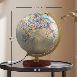 Waypoint Geographic Voyager Plus Illuminated Globe, 12" Antique Ocean-Style, Up-to-Date Light-Up World Globe for Home and Office Decor, 16“ H x 13.5“ W x 12“ D