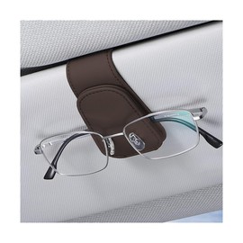 zipelo Sunglasses Holder for Car Sun Visor, Vehicle Magnetic Leather Eyeglass Hanger, Sun Glasses Mount Clip on Visors, Ticket Card Cash Organizer, Auto Interior Accessories (Brown, 1 PCS)