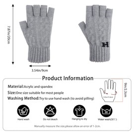 YouGa Fingerless Gloves for Men - Winter Knitted Gloves Thermal Fingerless Gloves Unisex for Outdoor Working Driving Running Cycling (Light grey-H), One Size