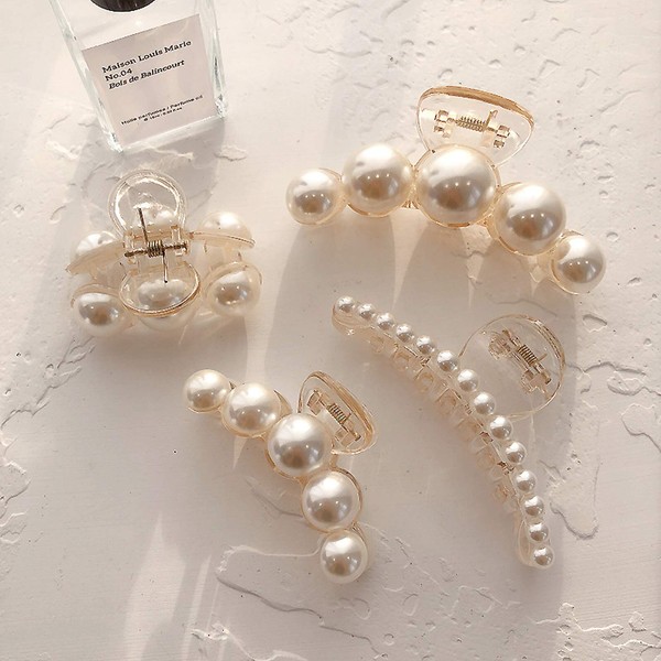 Agirlvct Pearl Hair Clips,Large Hair Clip Strong Hold,Banana Jaw Clips,Big