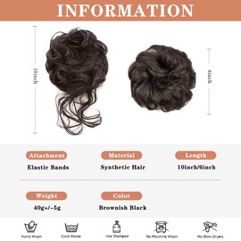 MSCHARM 2PCS Messy Bun Hair Pieces Wavy Curly Hair Bun Synthetic Updo Hair Pieces for Women Fake Scrunchies Ponytail Extension Daily Wear Updo Donut Chignons #4 Brownish Black