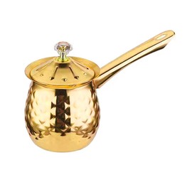 Alunsito 7 Oz Stainless Steel Turkish Greek Arabic Coffee Pot with Lid and Handle, Cezve Turkish Coffee Pot, Ibrik, Briki Greek Coffee Pot, Hammered Turkish Coffee Maker, Gold, 200 Ml
