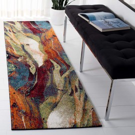 SAFAVIEH Glacier Collection 2'3" x 22' Red/Green GLA126Q Modern Abstract Non-Shedding Living Room Bedroom Runner Rug