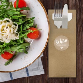 itenga 24x Cutlery Bags Brown + Sticker "Schön DASS du da bist braun" [German Language