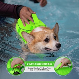 Dogcheer Dog Life Jacket with Double Rescue Handle, Reflective Dog Harness Life Vest for Swimming Boating, Adjustable Puppy Swim Jacket Pet DFD Floating Vest for Small Medium Large Dogs - Green XL