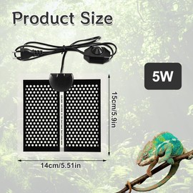 Tulov 5 W Heating Pad for Glass Containers, 15 x 14 cm Aquarium Heating Pad, Adjustable Heating Pad for Reptiles with Temperature Control, Terrarium Heat Mat for Reptiles, Snakes, Spiders