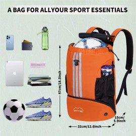 ONTYZZ Orange Sports Backpack with Drawstring Closure Basketball Backpack Gym Bag Backpack Multifunctional Bag with Shoe Compartment Yoga Swim Beach Bag with Dry-Wet Separate