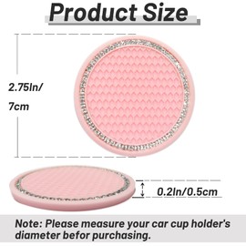 1PCS Car Cup Coasters, Non-Slip Universal Cute Car Coasters for Cup Holder, Car Cup Holder Insert 2.75 Inches Bling Rhinestone Pink Car Essentials Accessories for Women and Men