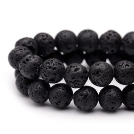 Youngbling - abalorio de piedras preciosas naturales para hacer joyas, 10 mm de lava negra pulida, abalorio de piedra lisa redondas y auténticas, para pulsera, collar de 15 pulgadas (lava negra, 10 mm)