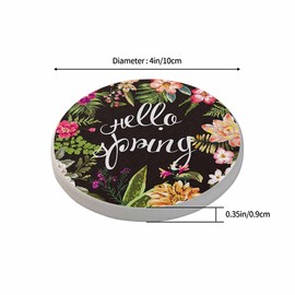 oFloral Hello Spring Coasters for Drinks Colorful Flowers Black Backdrop Cups Place Mats for Home Decor Set of 2, 4 Inch
