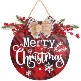 ZHAOMIMI Door Hanging Wreath Christmas Wooden Christmas Hanging Sign For Christmas House Window Wall Farmhouse 30cm