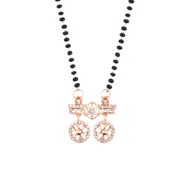 I Jewels Womens 18K Plated Single Line American Diamond Pendant With Black Bead Chain Mangalsutra (D097) Rose Gold