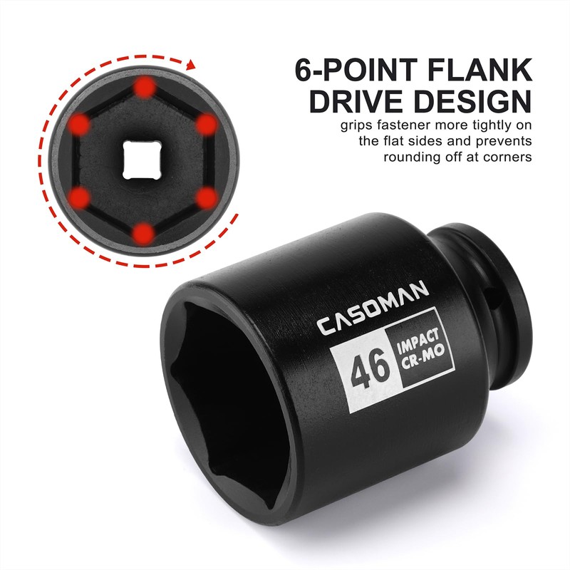 CASOMAN 1/2" Drive x 46mm Deep Impact Socket, 6-Point, 78mm