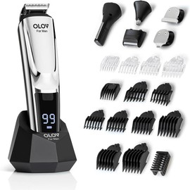 OLOV Beard/Hair Shaver for Men - All-in-One Mens Grooming Kit with Trimmer for Beard, Nose, face, Cordless Hair Clippers Electric Razor, Black Comfort:_Silver