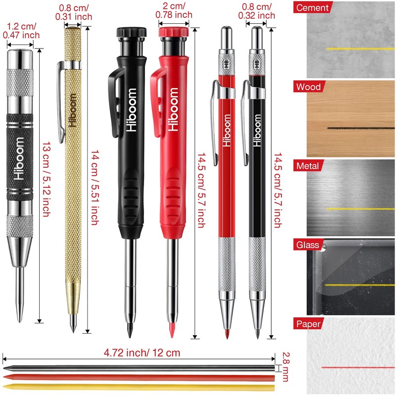 Hiboom 10 Pack Carpenter Pencil Set, 4 Colorful Solid Carpenter