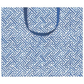 Caspari Fretwork Large Gift Bag in Blue, 1 Count