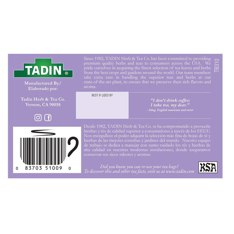 Tadin Passion Flower Herbal Tea. Caffeine Free. 0.84 oz. 24