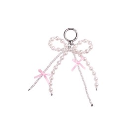 [LOHGOU] パールボウキーホルダー キーリング ピンクリボン蝶結びチャーム 携帯電話イヤホンアクセサリー (小さなリボン-A)