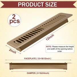 Tandefio 2 Pcs 2" x 12" Floor Register Vent Covers Metal Heavy Duty Walkable Floor Air Vent Covers with Rust Proof Finish Grille Easy Adjust Air Supply Lever for Home Wall Ceiling (Brown)