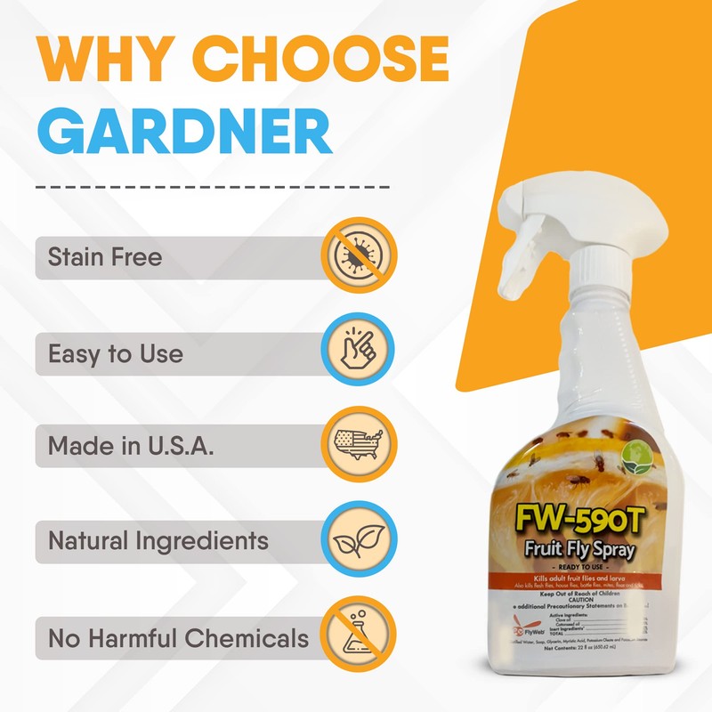 Gardner - Fruit Fly Spray for Gnats, Bugs, Fleas, Ticks,